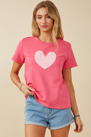 HY8046 Womens Heart Patch Contrast Band T Shirt Front